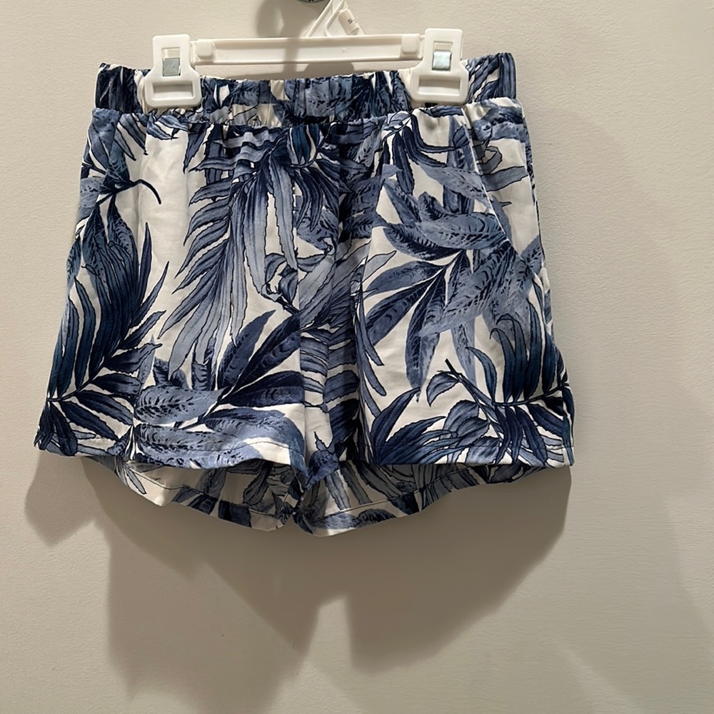 Blue and white patterned shorts